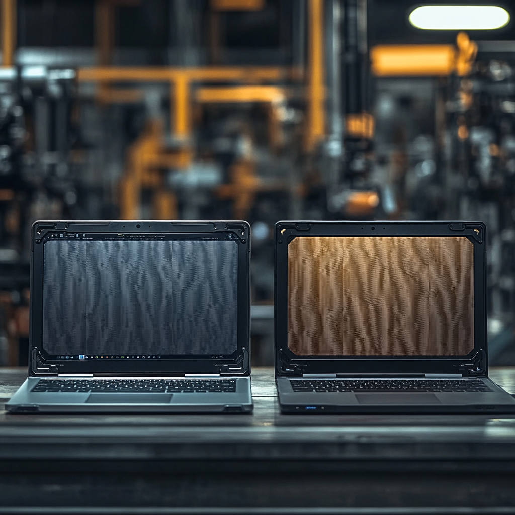 Close-Up von 2 Laptops: Eins mit Aluminium-Magnesium Legierung und eins mit Kunststoffgehäuse